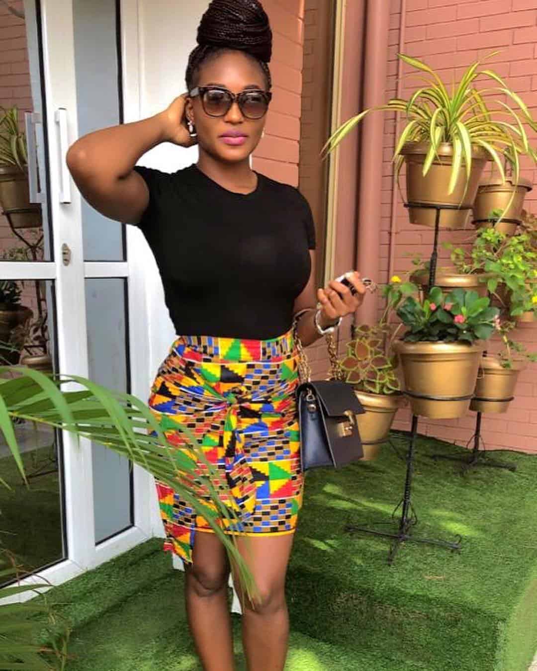 ankara skirt with sneakers