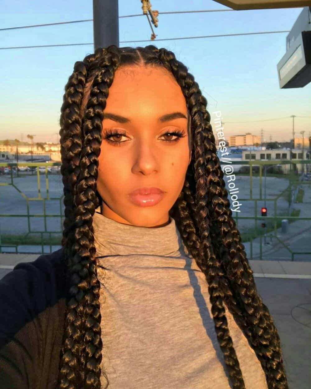 Top Bun Designed Braid Hairstyle Box Braids