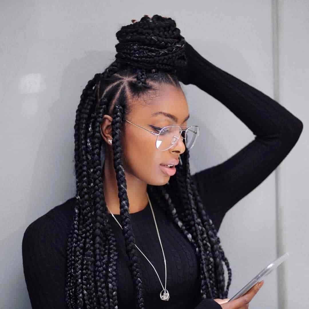 Top Bun Designed Braid Hairstyle Box Braids