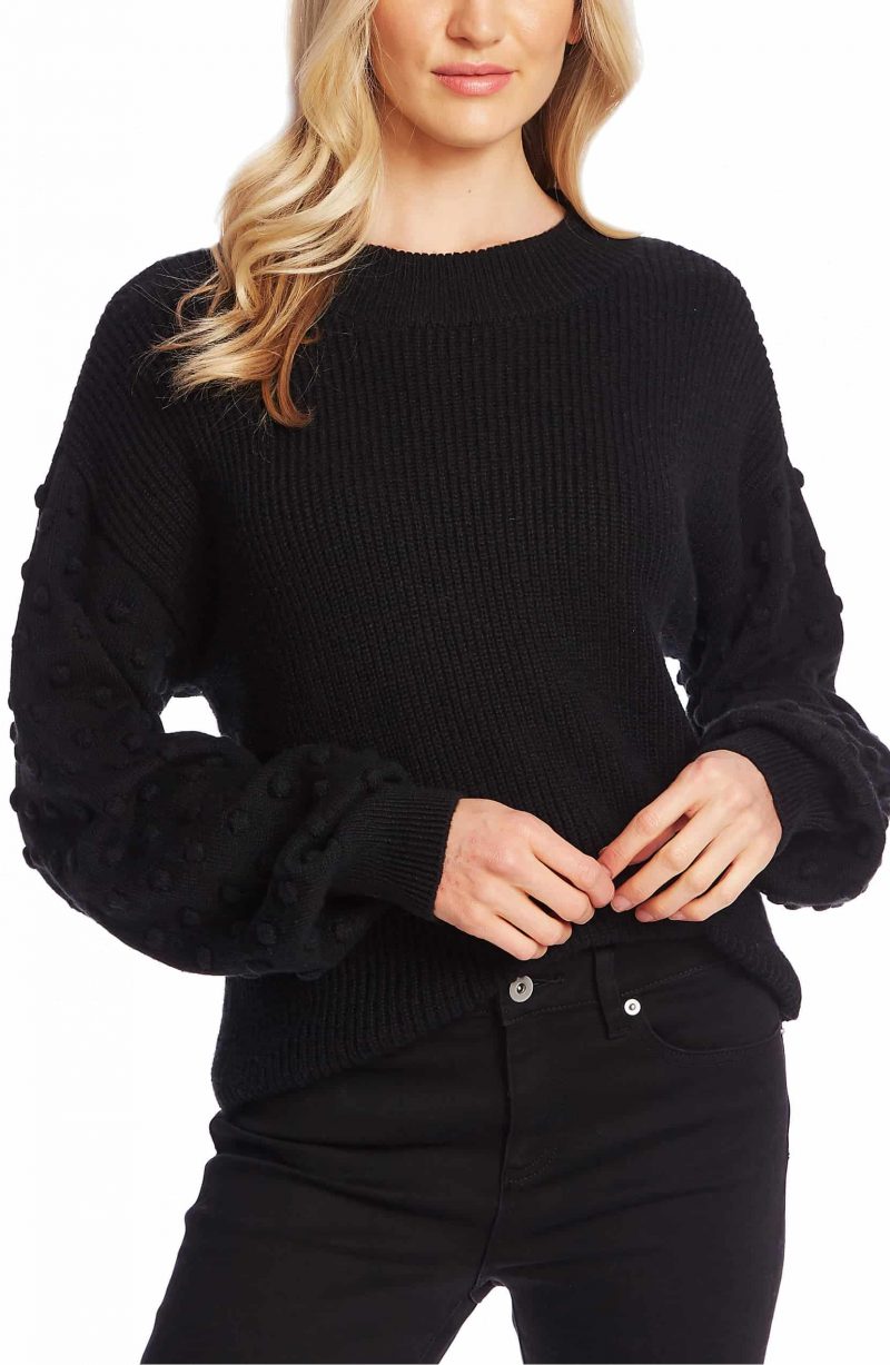 Puff Sleeve Bobble Ribbed Sweater