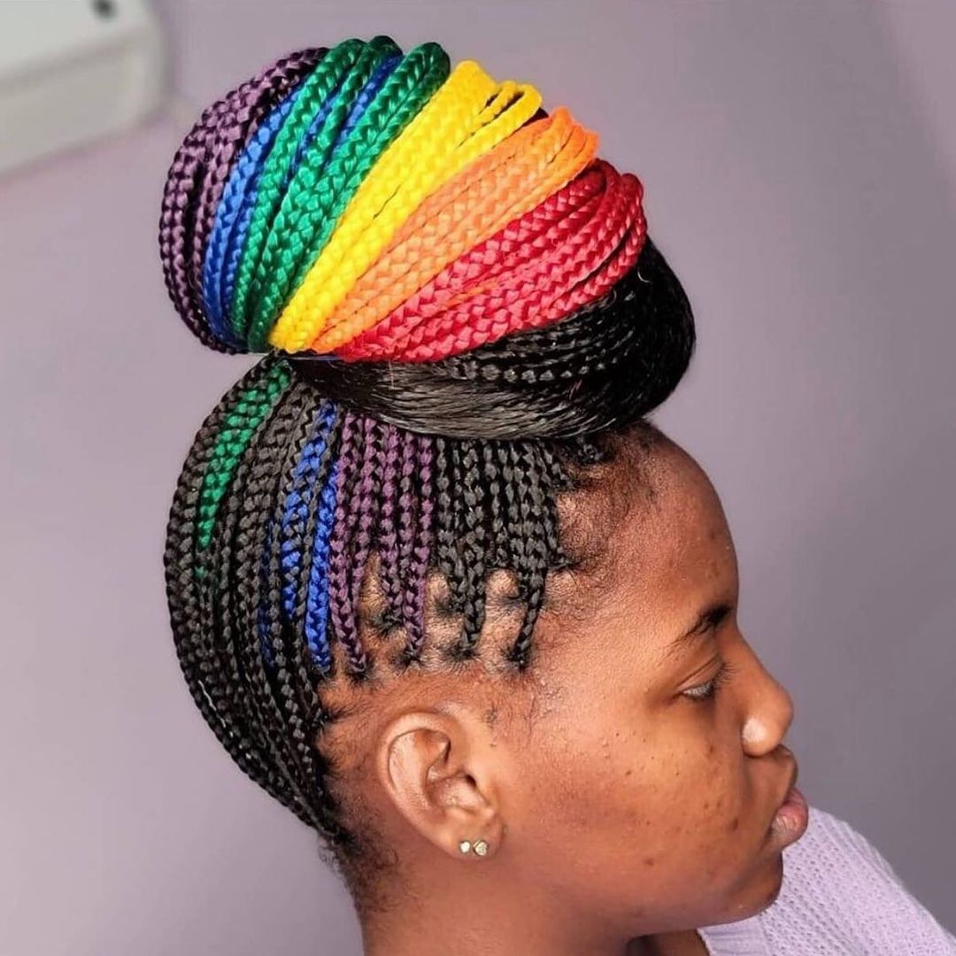 Classy Rainbow High Bun Knotless Braid