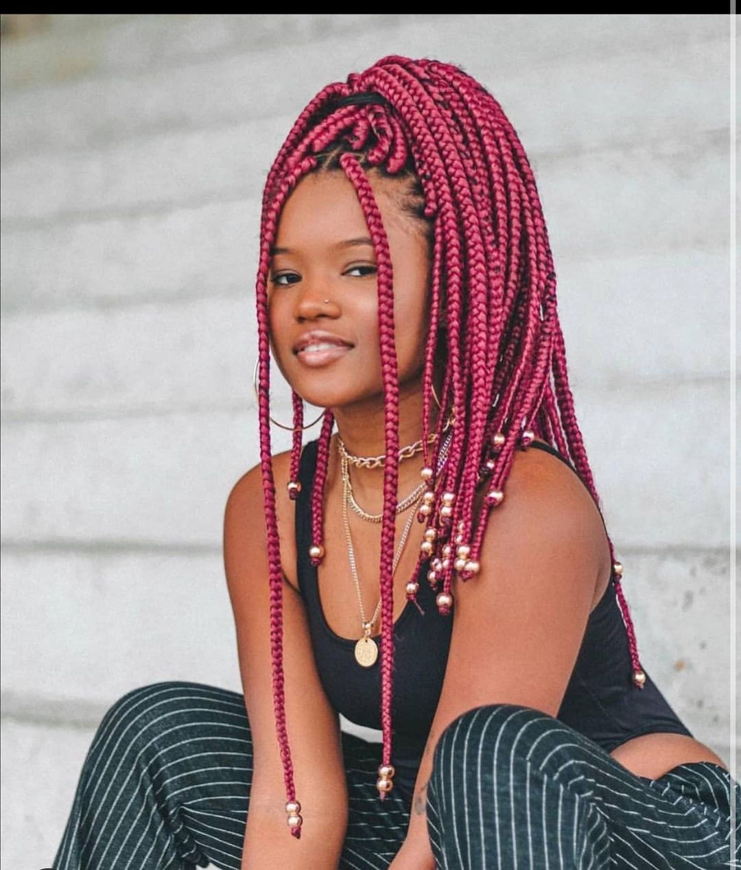 Burgundy Braids And Beads