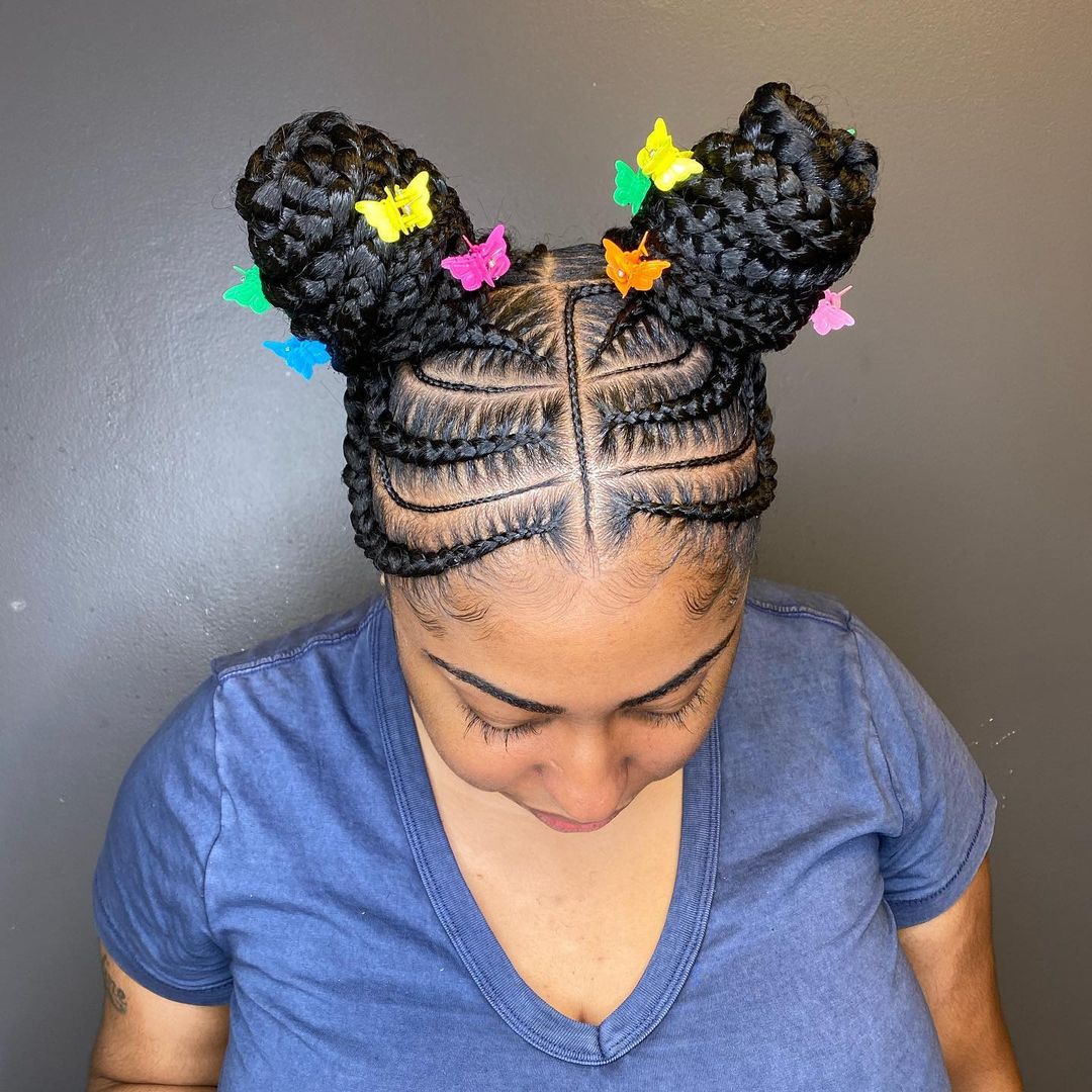 Two Bun Cornrows With Butterfly Effect