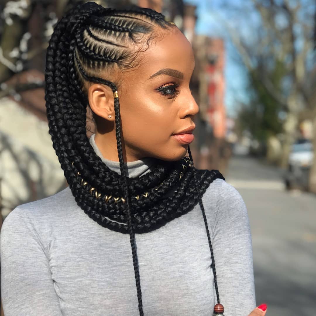 Thick and Thin Asymmetrical Feed-in Cornrows 
