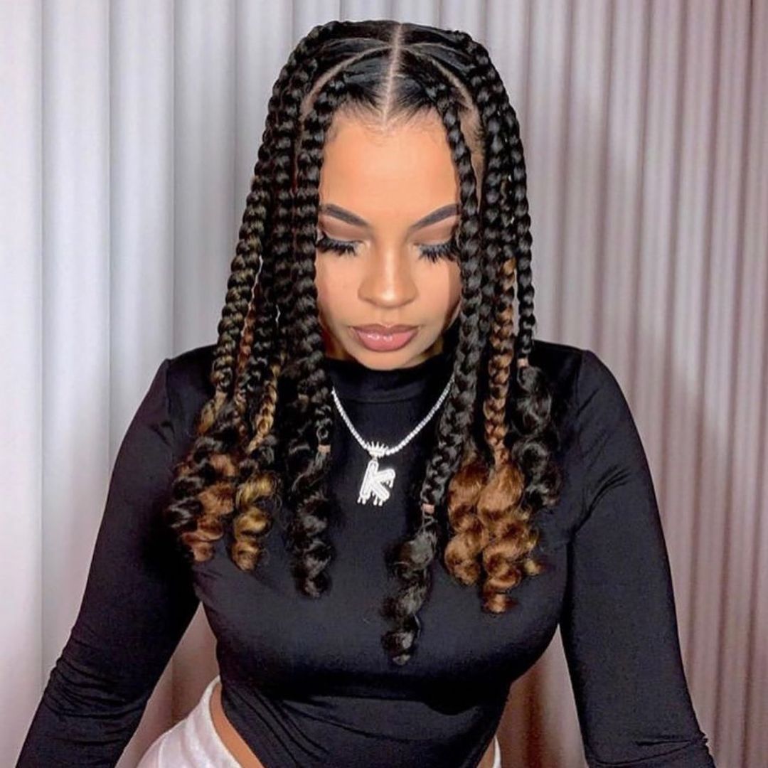 Medium Box Braids With Curls