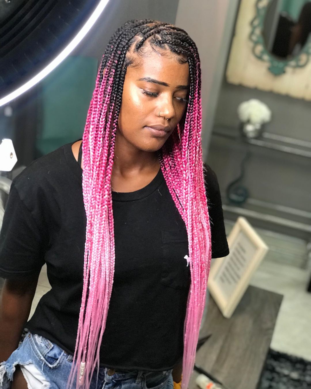 Pink Medium Knotless Braids