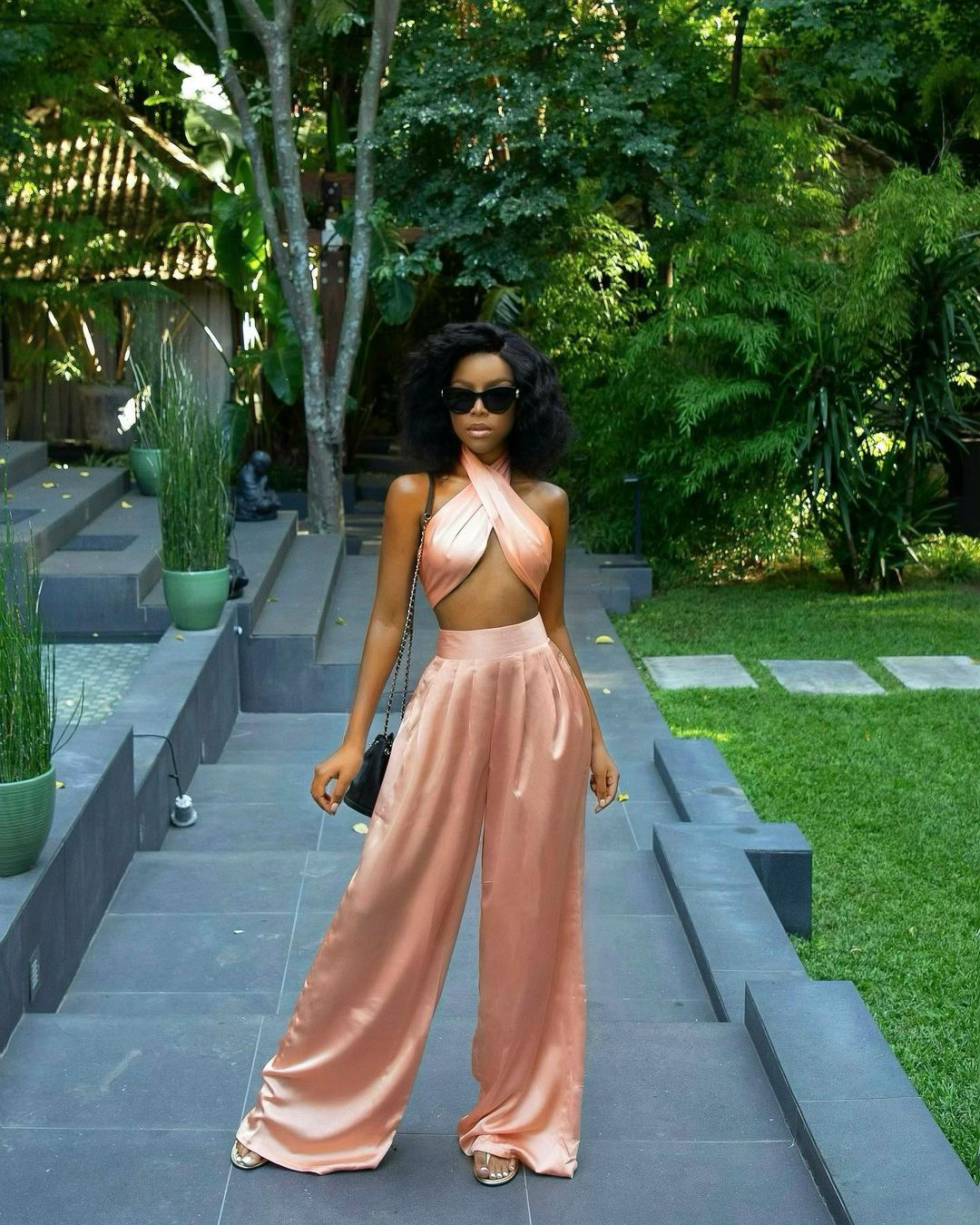 Julitha Kabete Captivating Peach Two Piece Outfit Gets The Attention