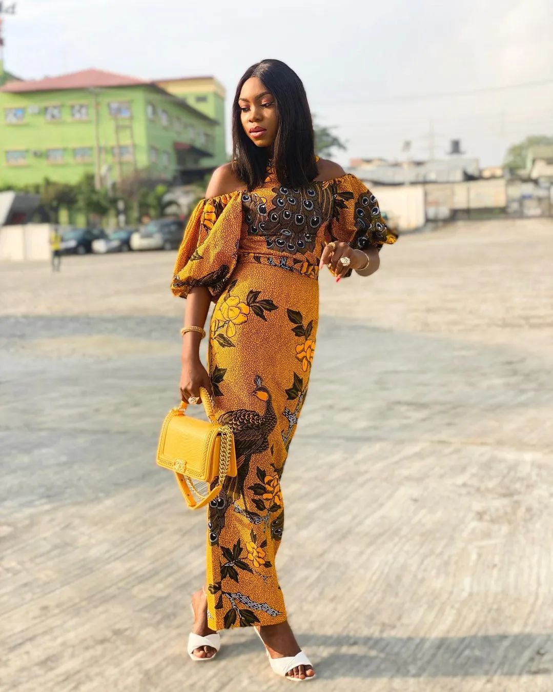 Pencil Ankara Gown With Falling Should