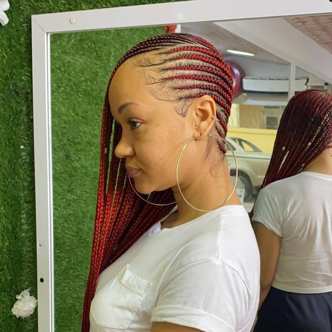 two braids on each side with weave