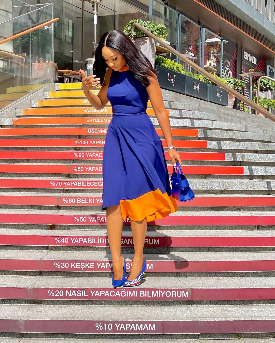 Powede Awujo: Orange Blue Sleeveless Dress