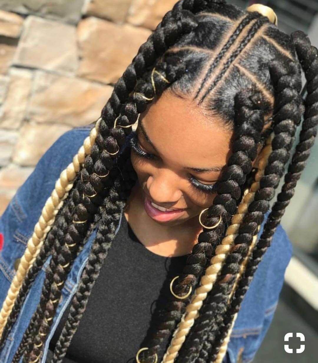 Jumbo Braids With Middle Feed-In Braid