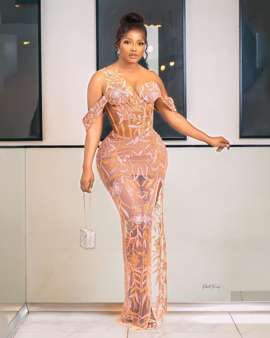 Exotic Owambe Lace Design With Thigh Slit
