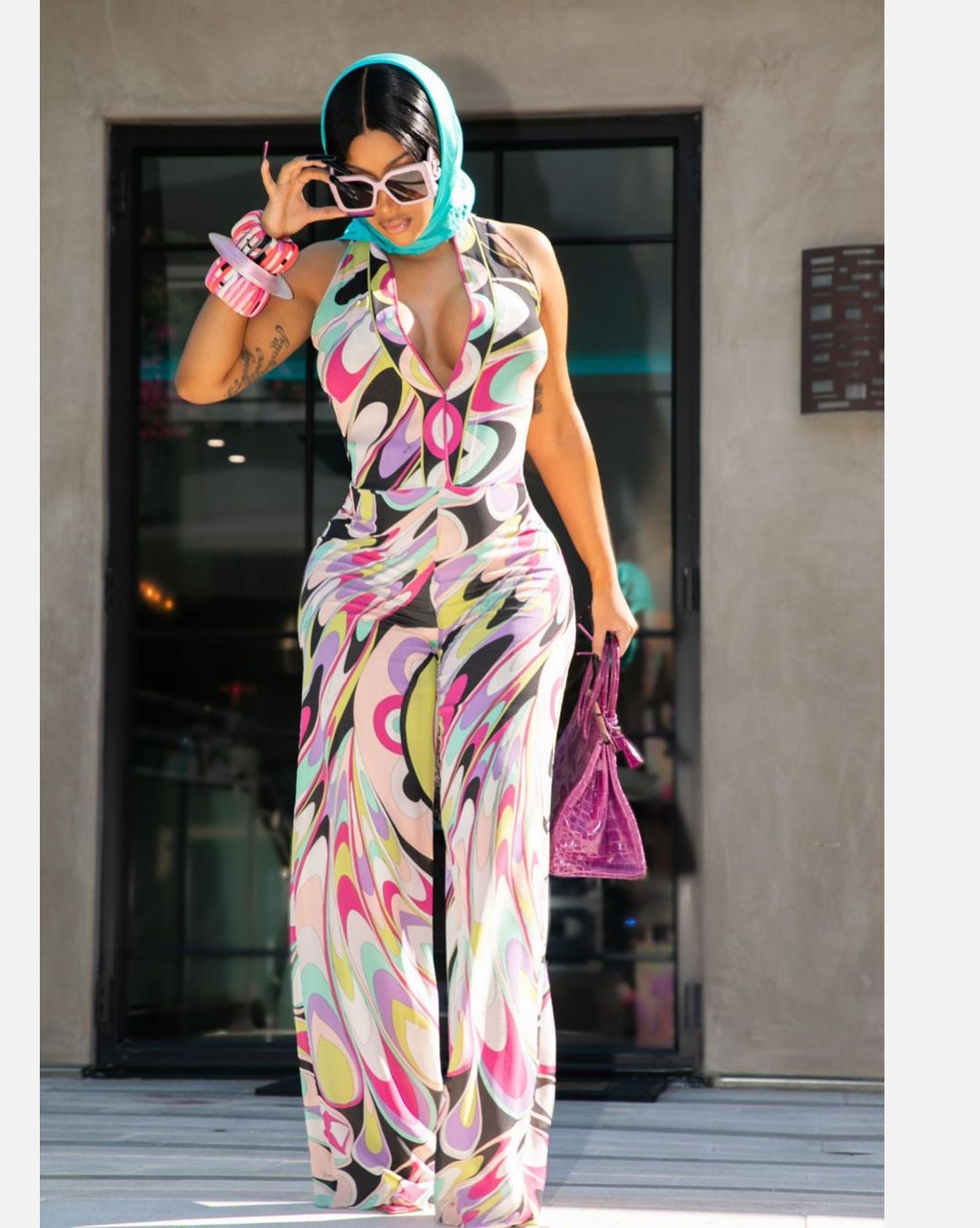 CardiB- Keeping It Colourful In Jumpsuit