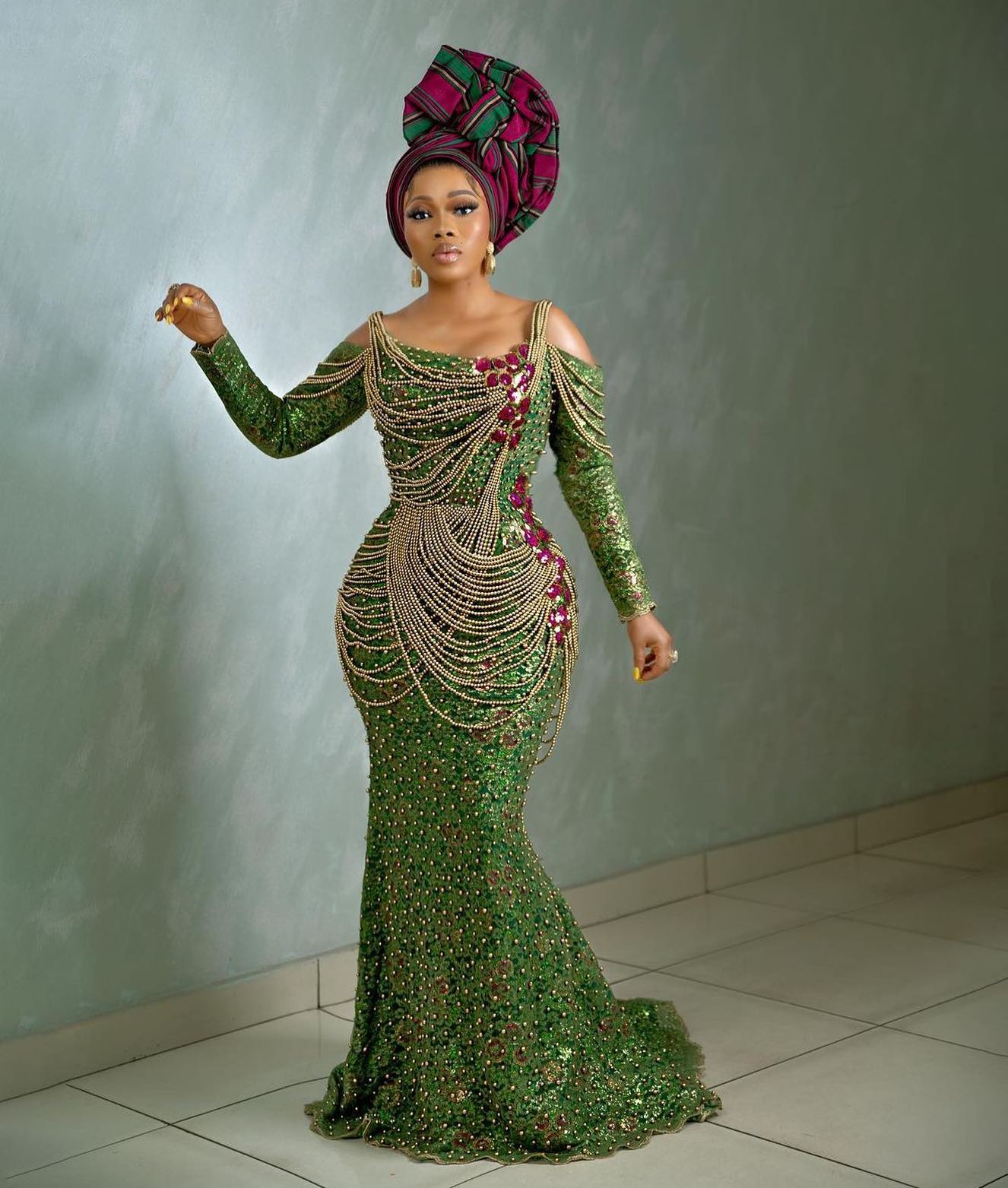 Emerald Gown With Frill Design
