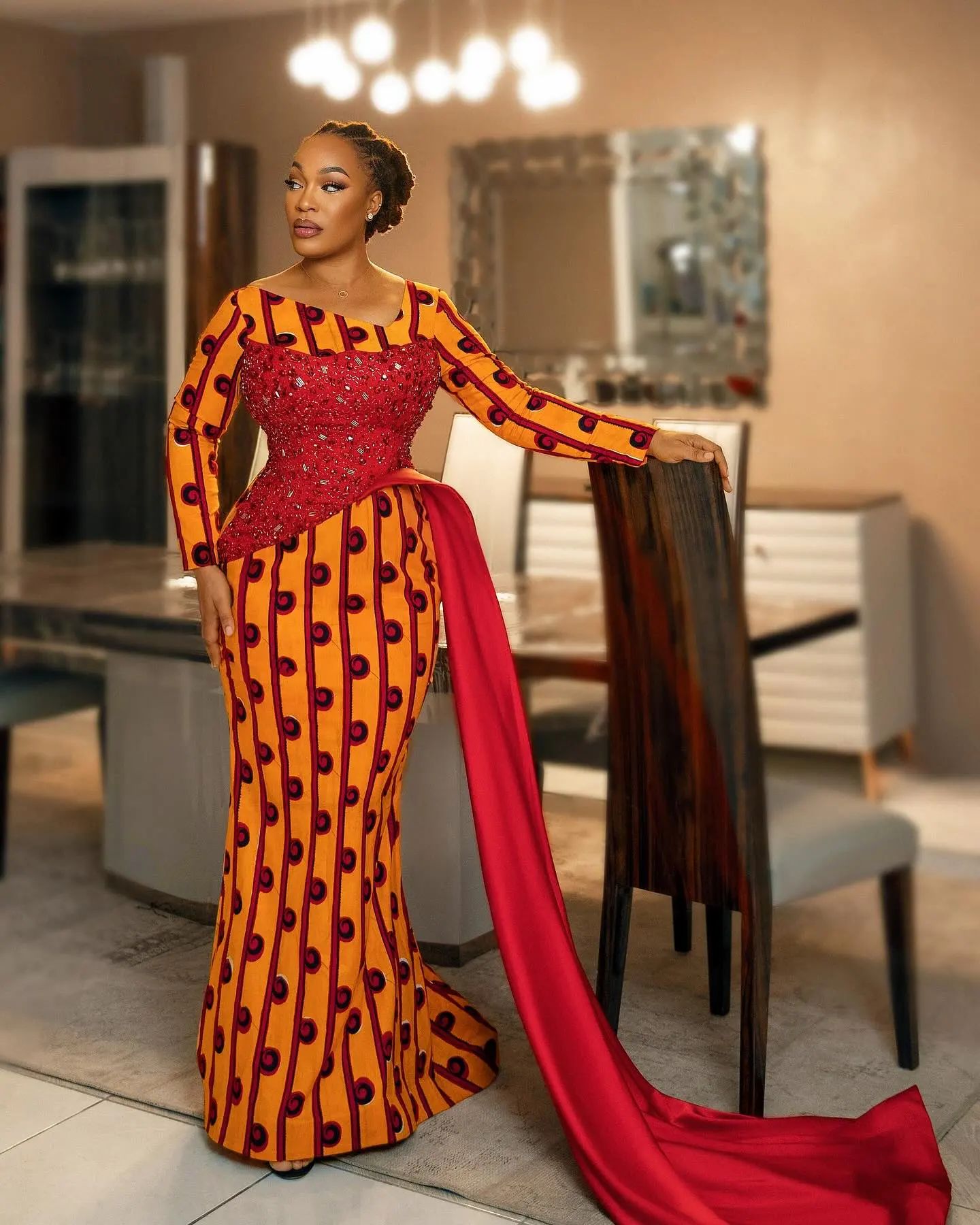 Simple A-line Ankara With Corset Cape
