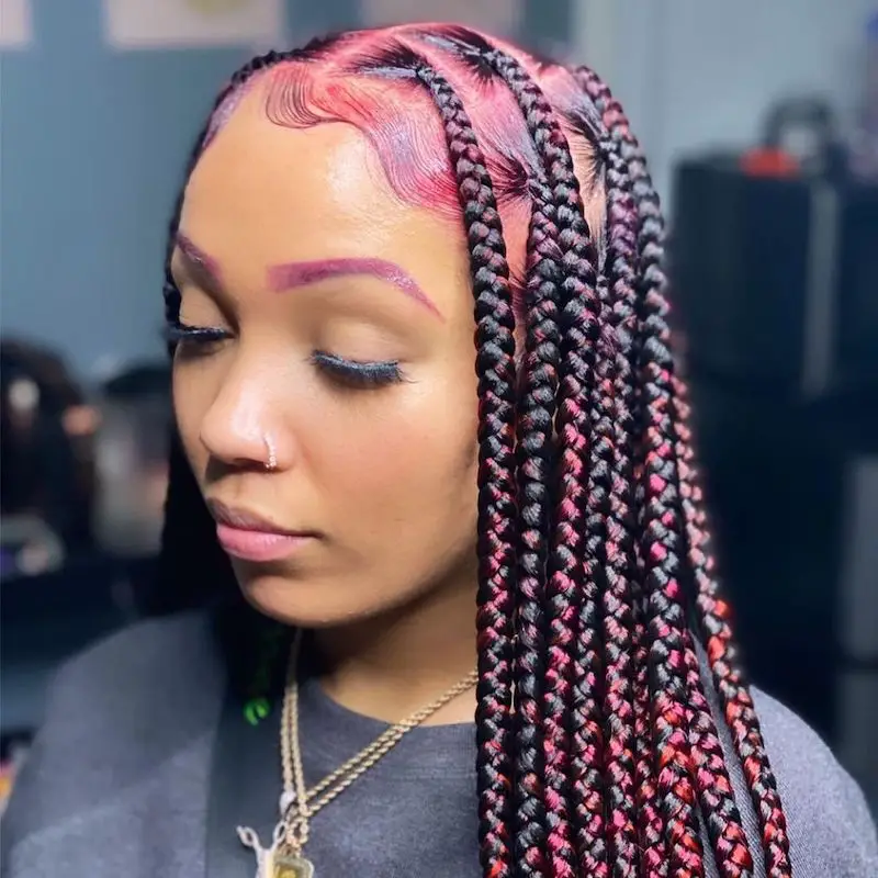 Knotless Box Braid With Pink Highlight