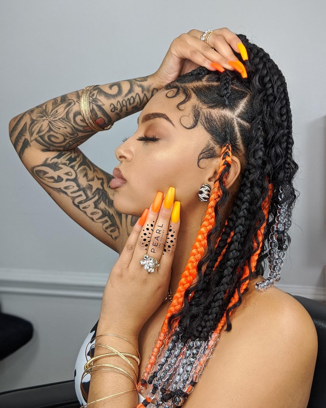 Short Bead Braid With Orange Blend