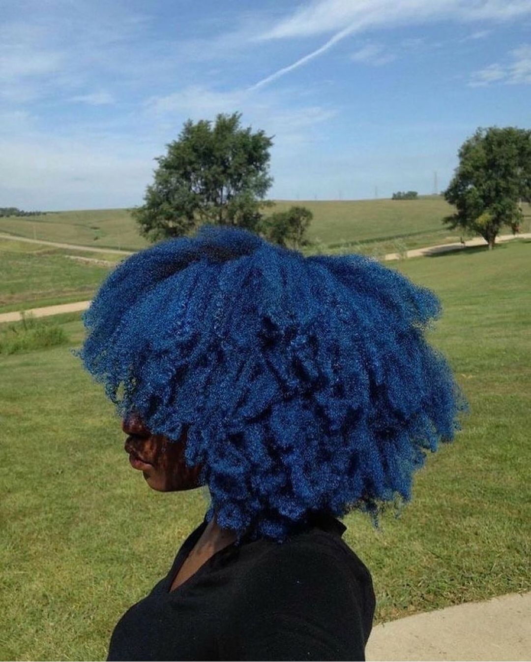 Blue Afro Hairstyle For A Sassy Look