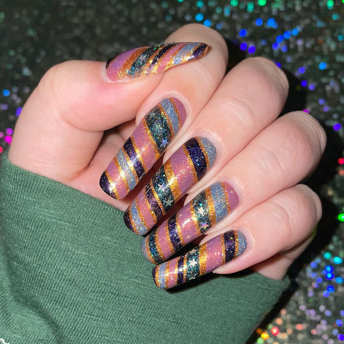 Starry Eyed Stripes Nails