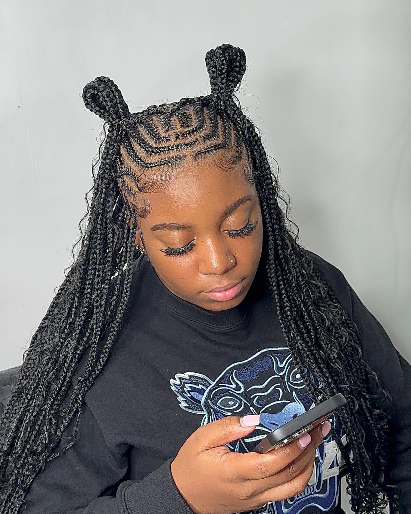 Double Bun Feed In Braid