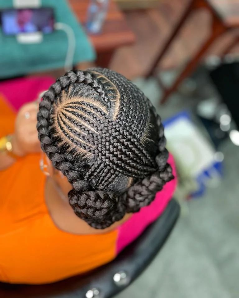 Low Double Bun Freestyle Cornrow