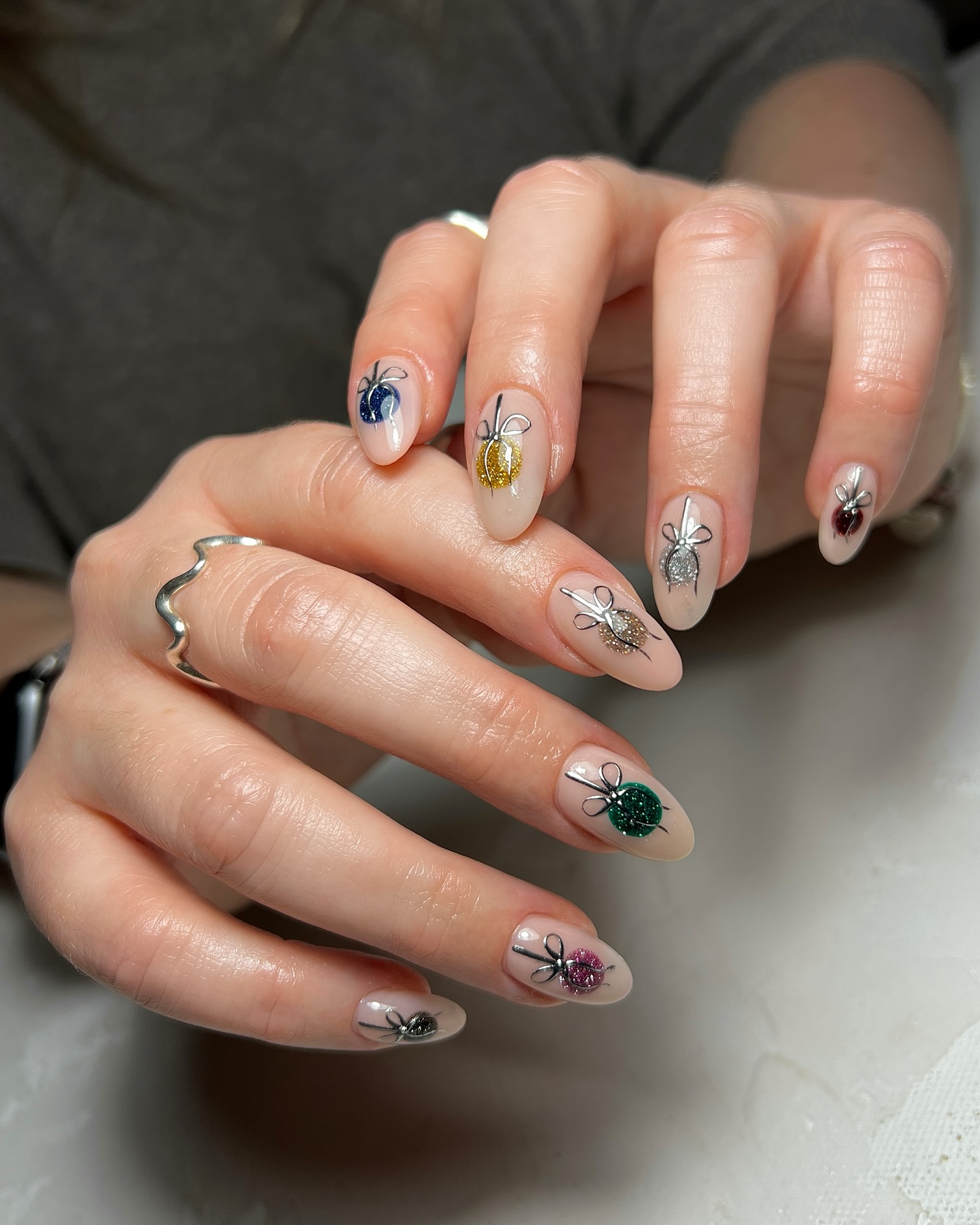 Christmas Baubles Chrome Nails