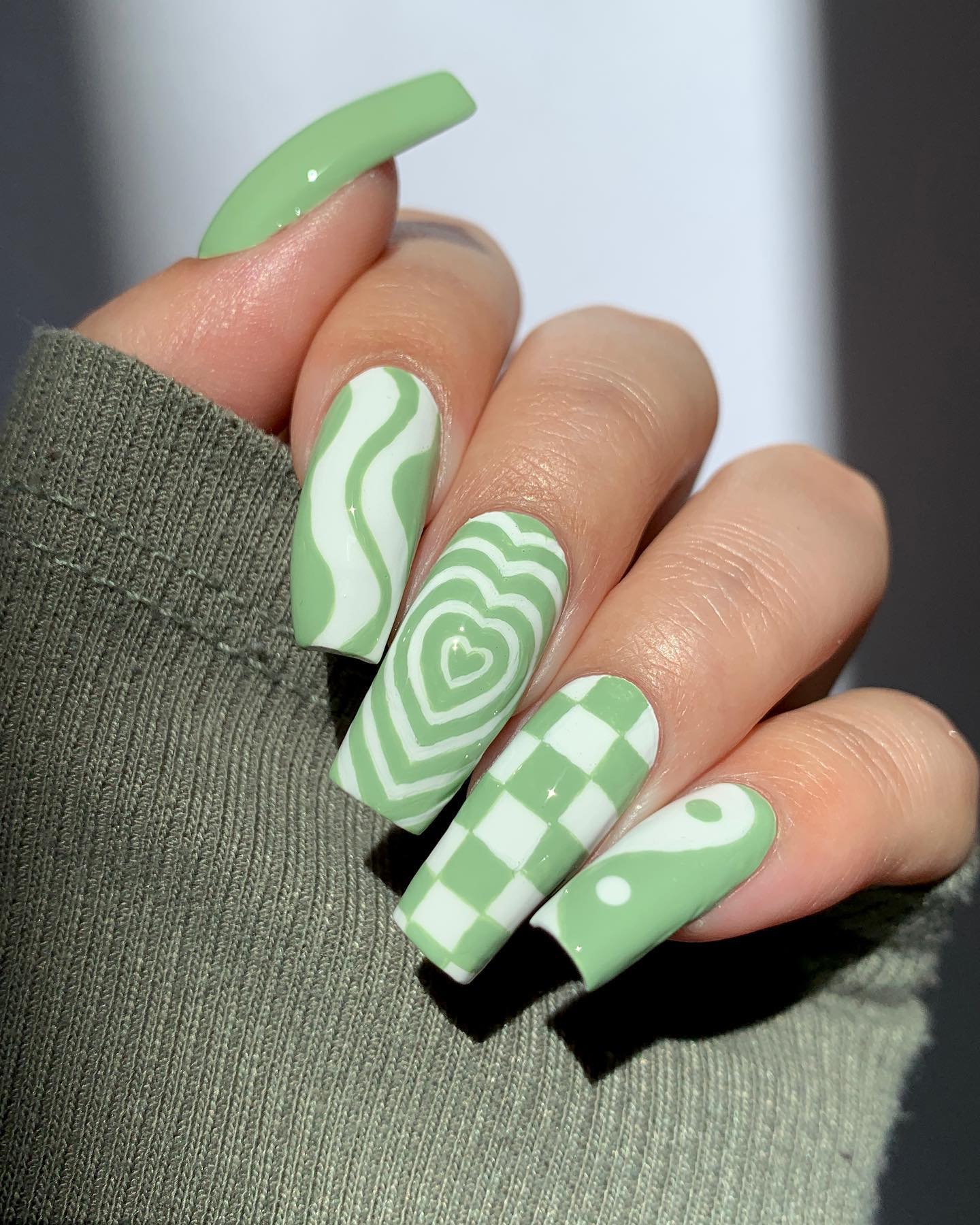 Free Handed Green Nail Art
