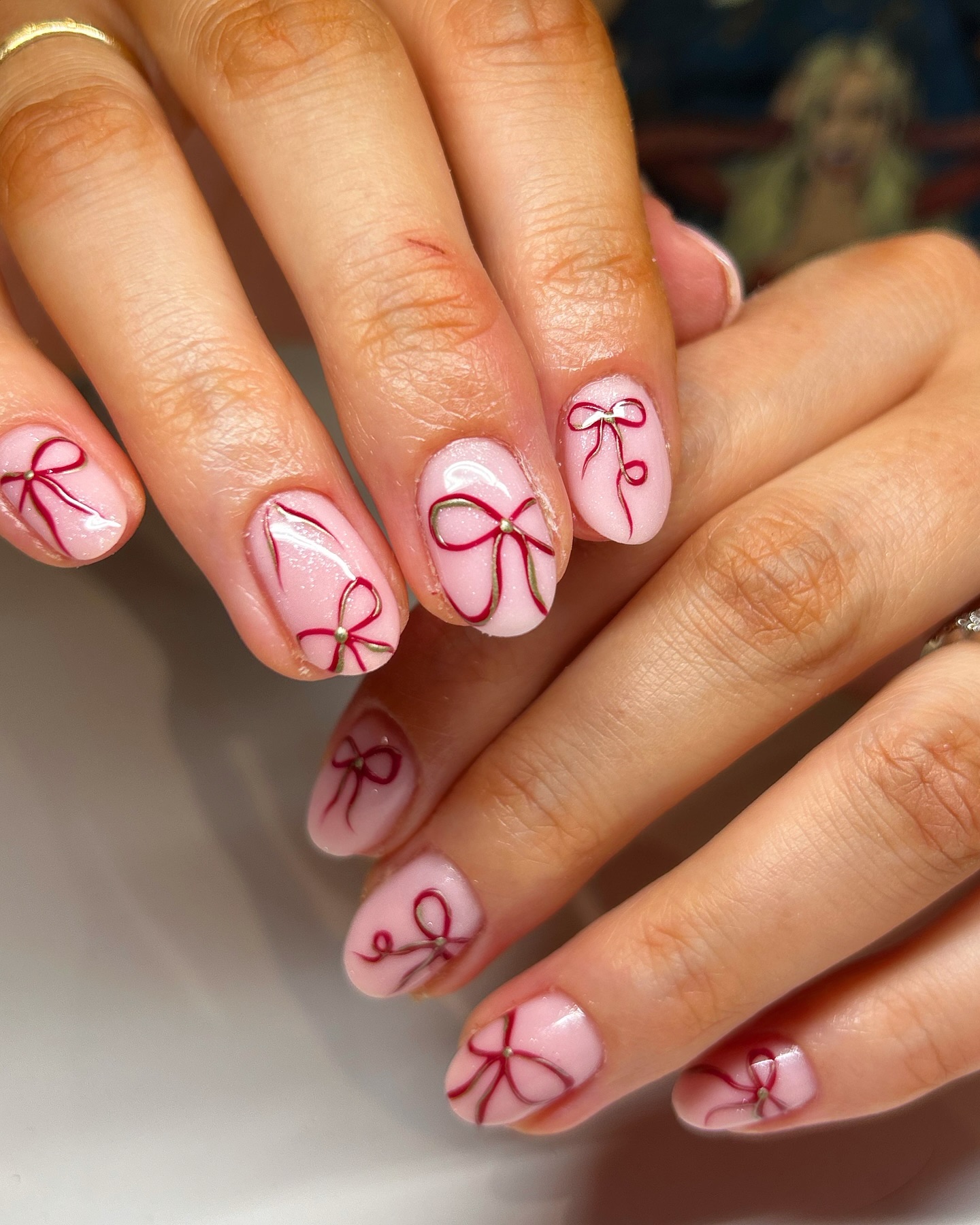 Fun Bow Natural Christmas Nails