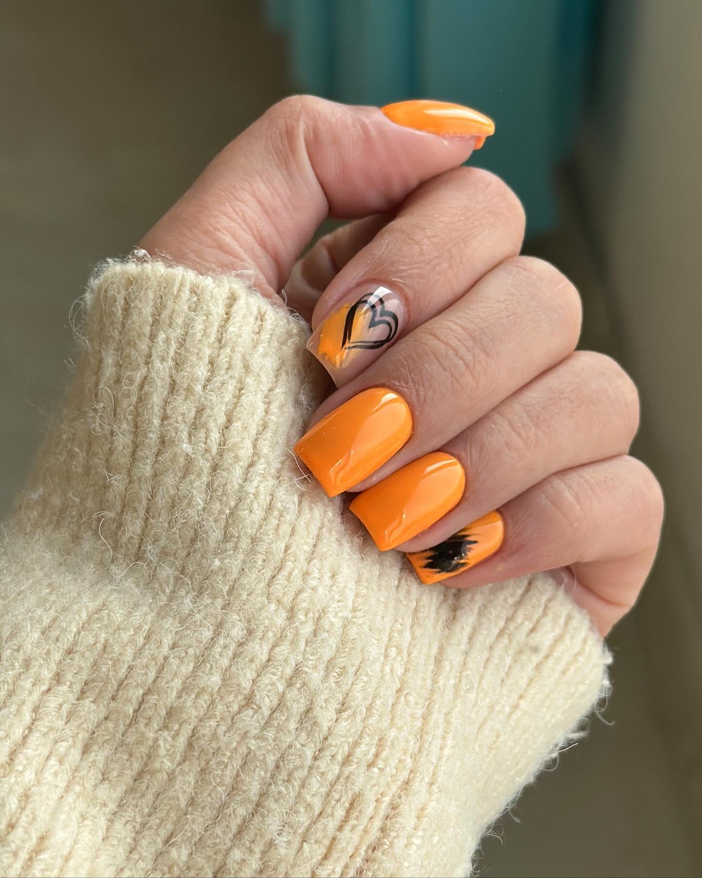 Heart Orange Nail Art