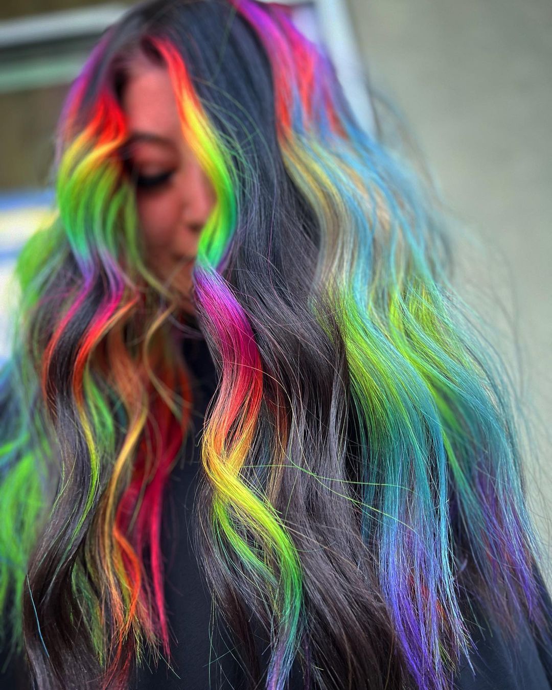 Rainbow Hair With Black Streak