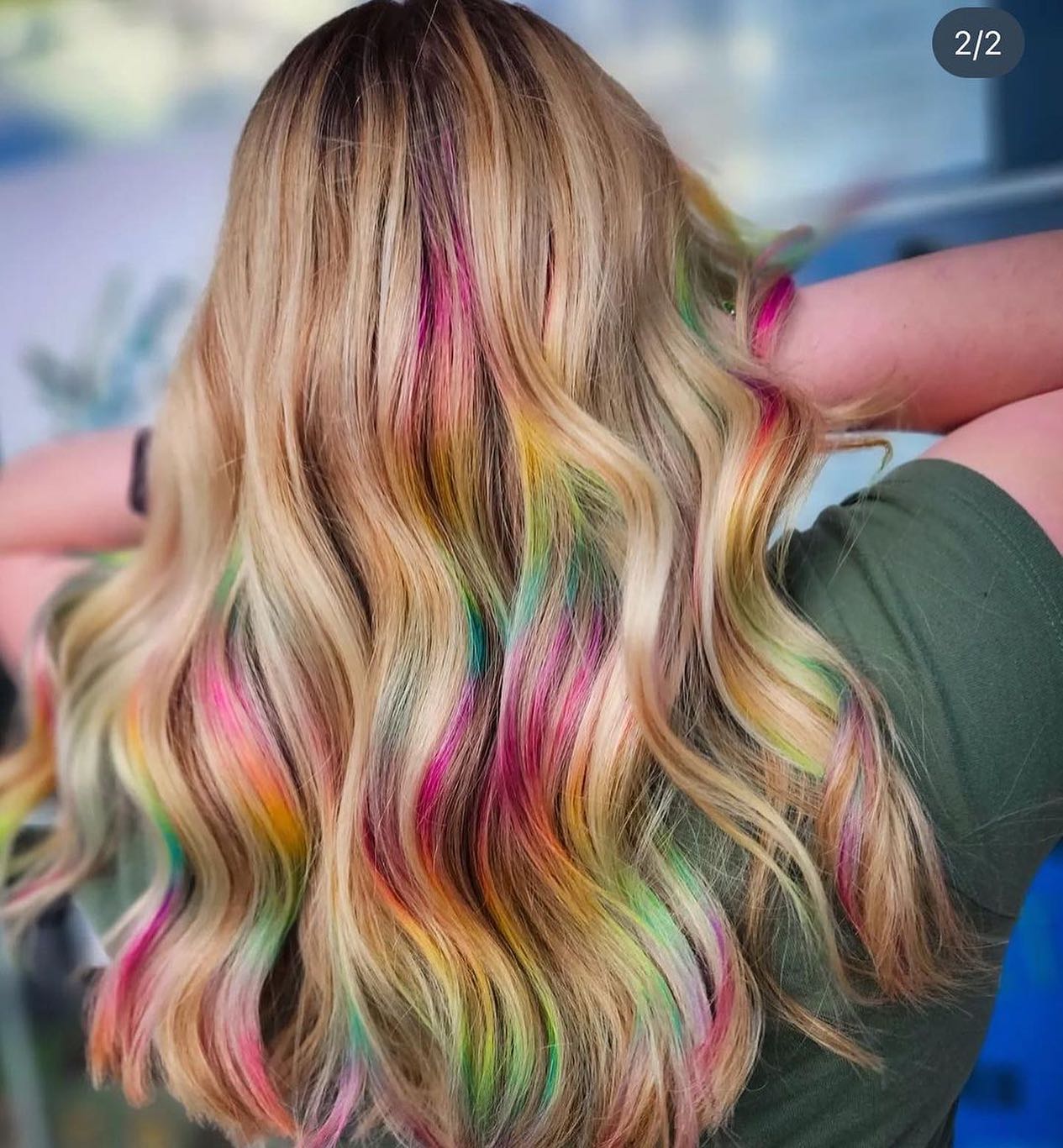 Wavy Blonde Hair With Rainbow Streaks