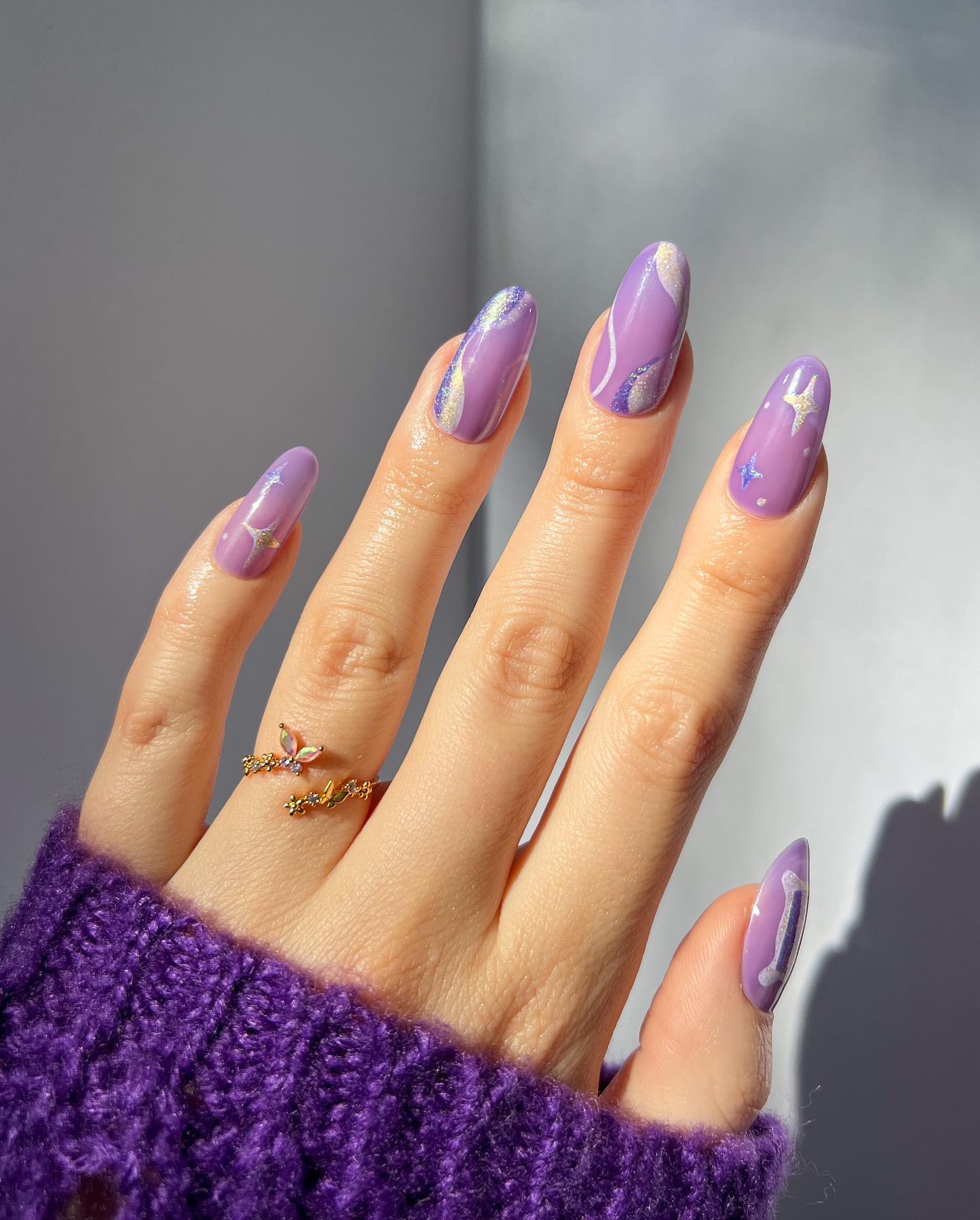 Purple Nail Art With Imagery