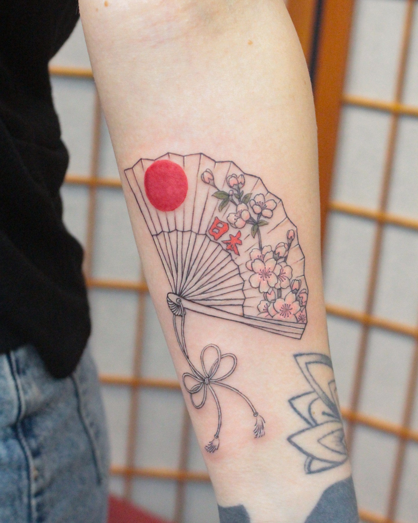 Fan with Cherry Blossoms Japanese Tattoo