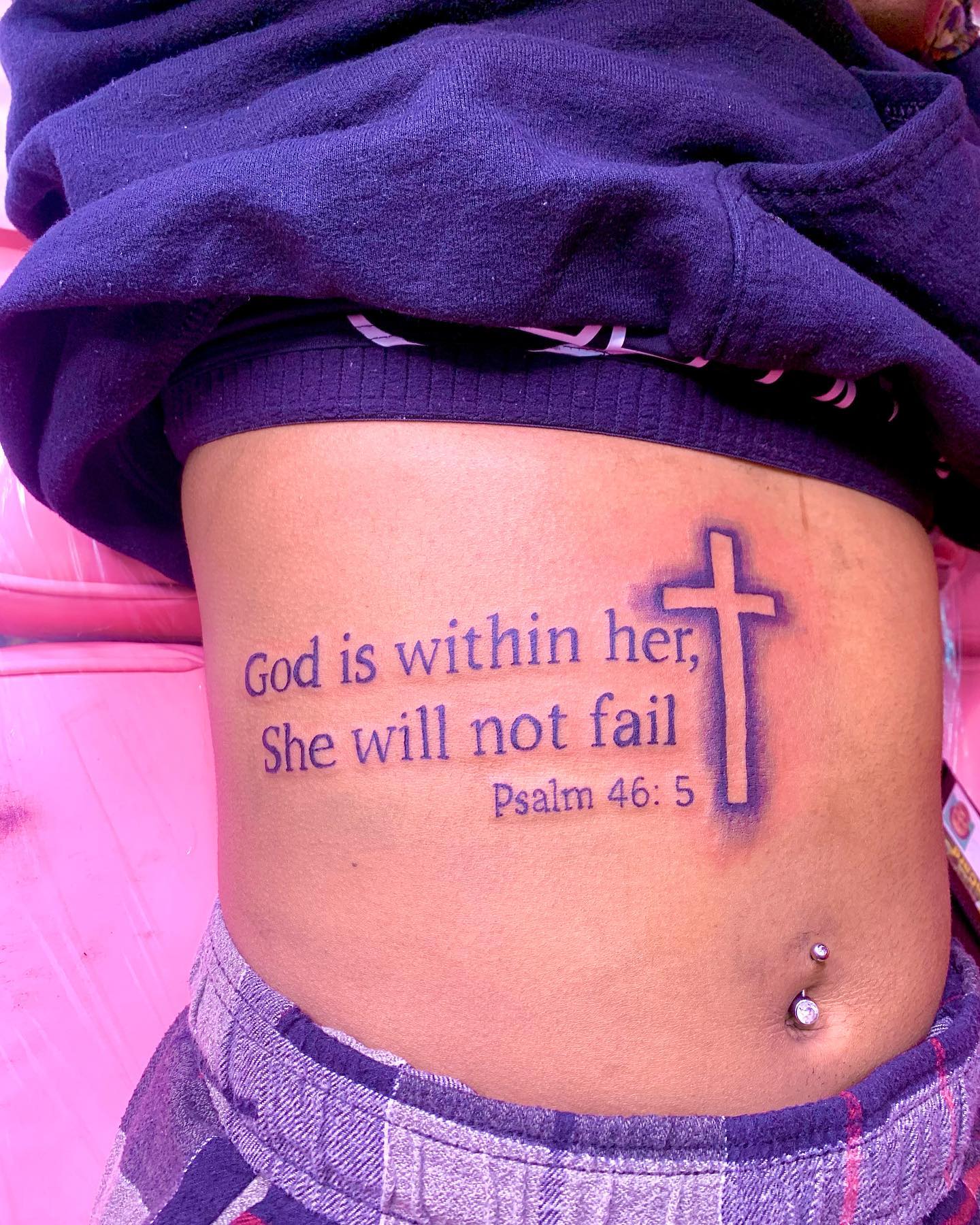 God is Within Her with Cross Tattoo