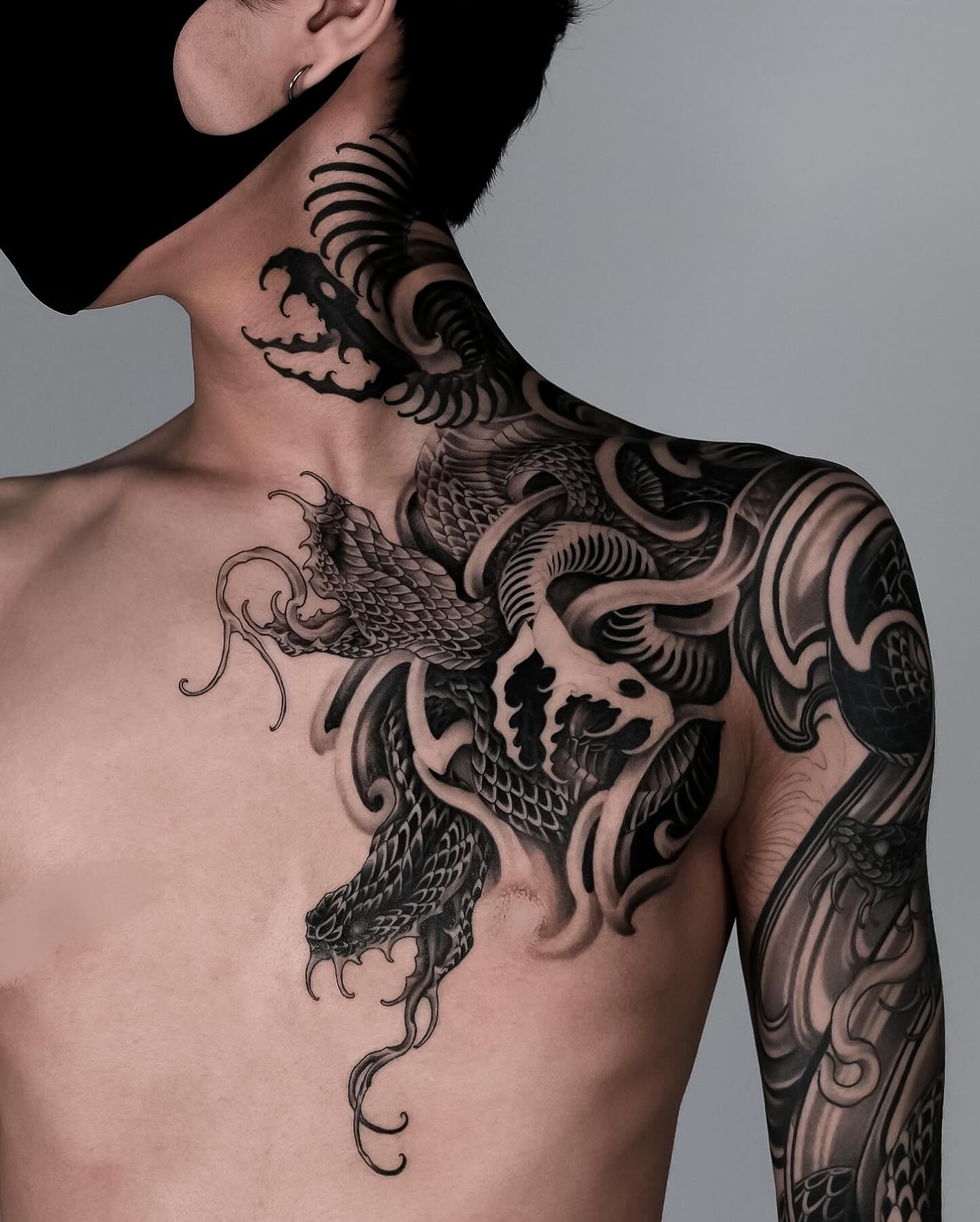 Japanese Black and Grey Hebi Tattoo