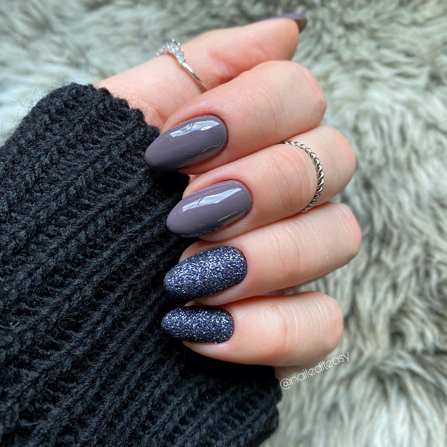 Neon and Glitter Black Nails