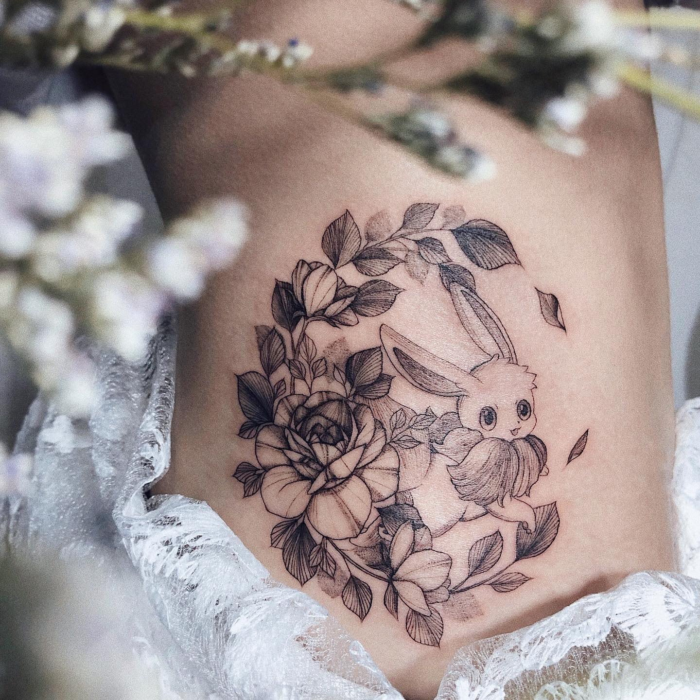 Rose and Bunny Tattoo