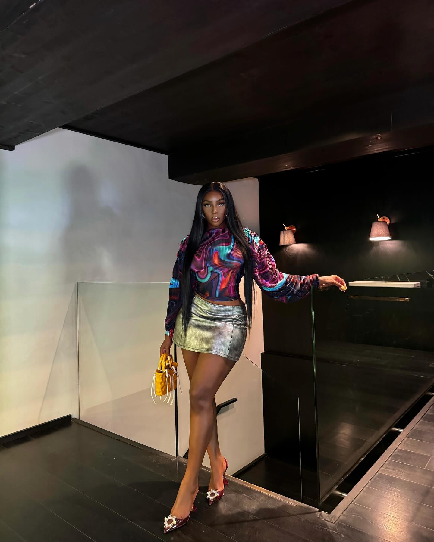 Swirl Blouse + Metallic Skirt