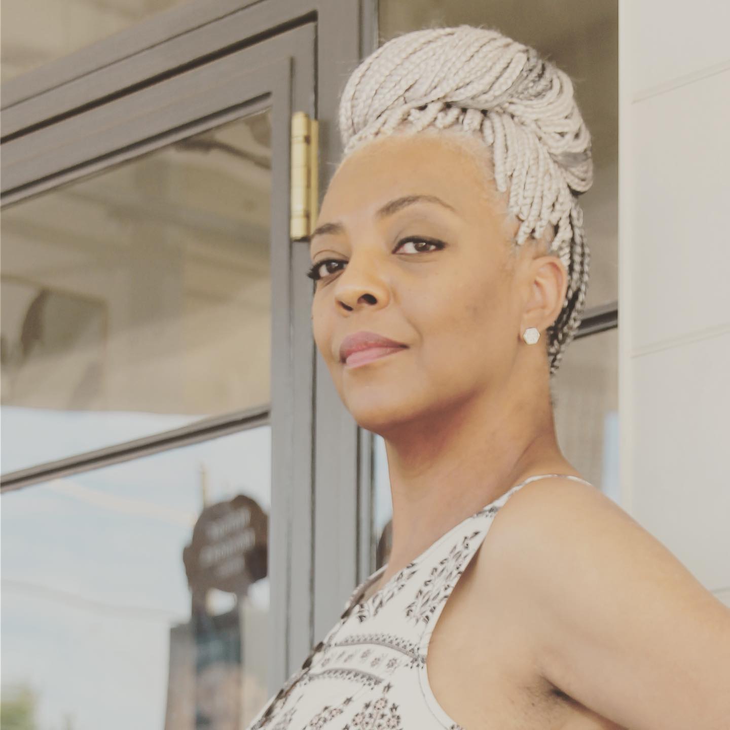 White Box Braid High Bun Updo