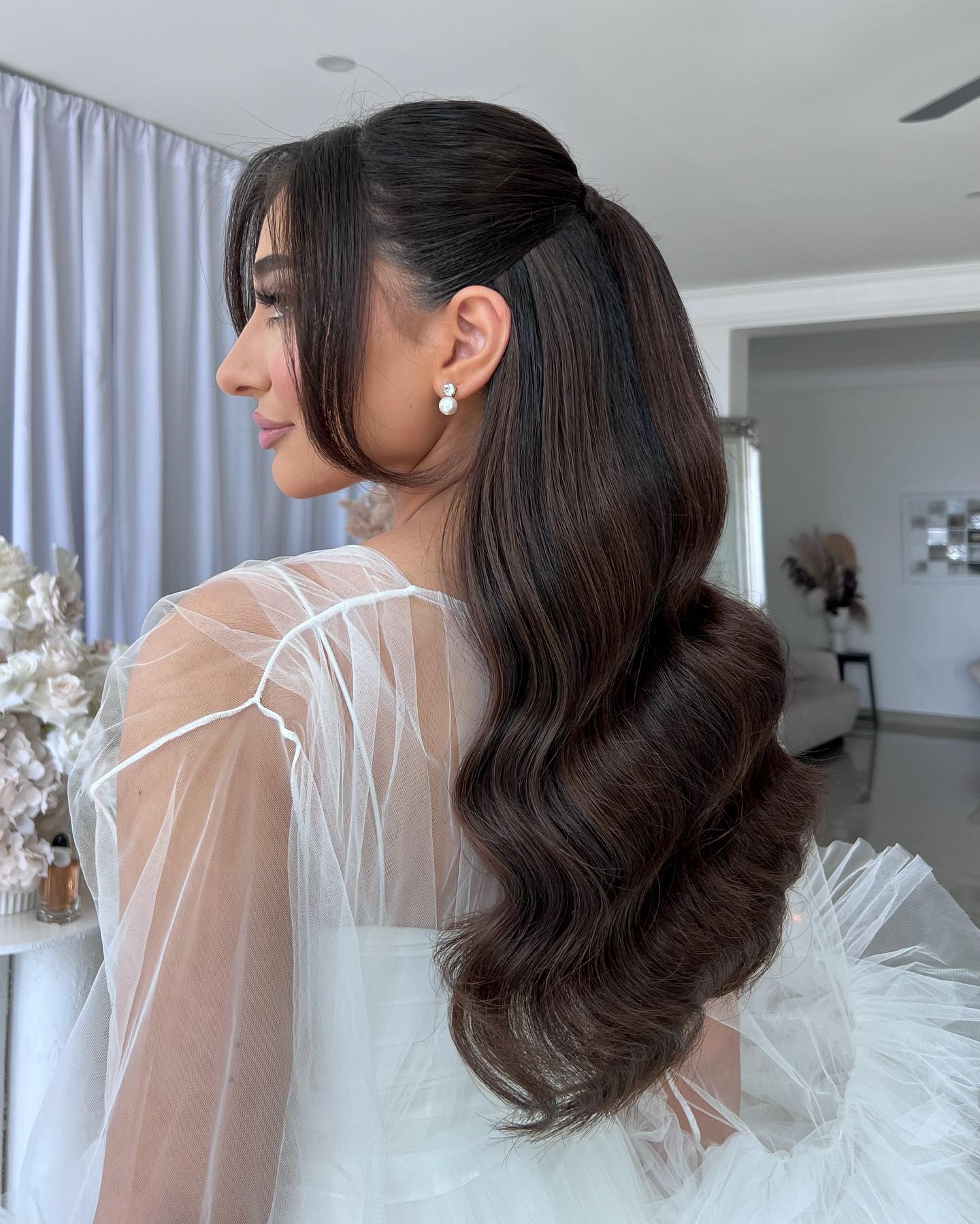 Sleek Half Up Half Down Bridal Style