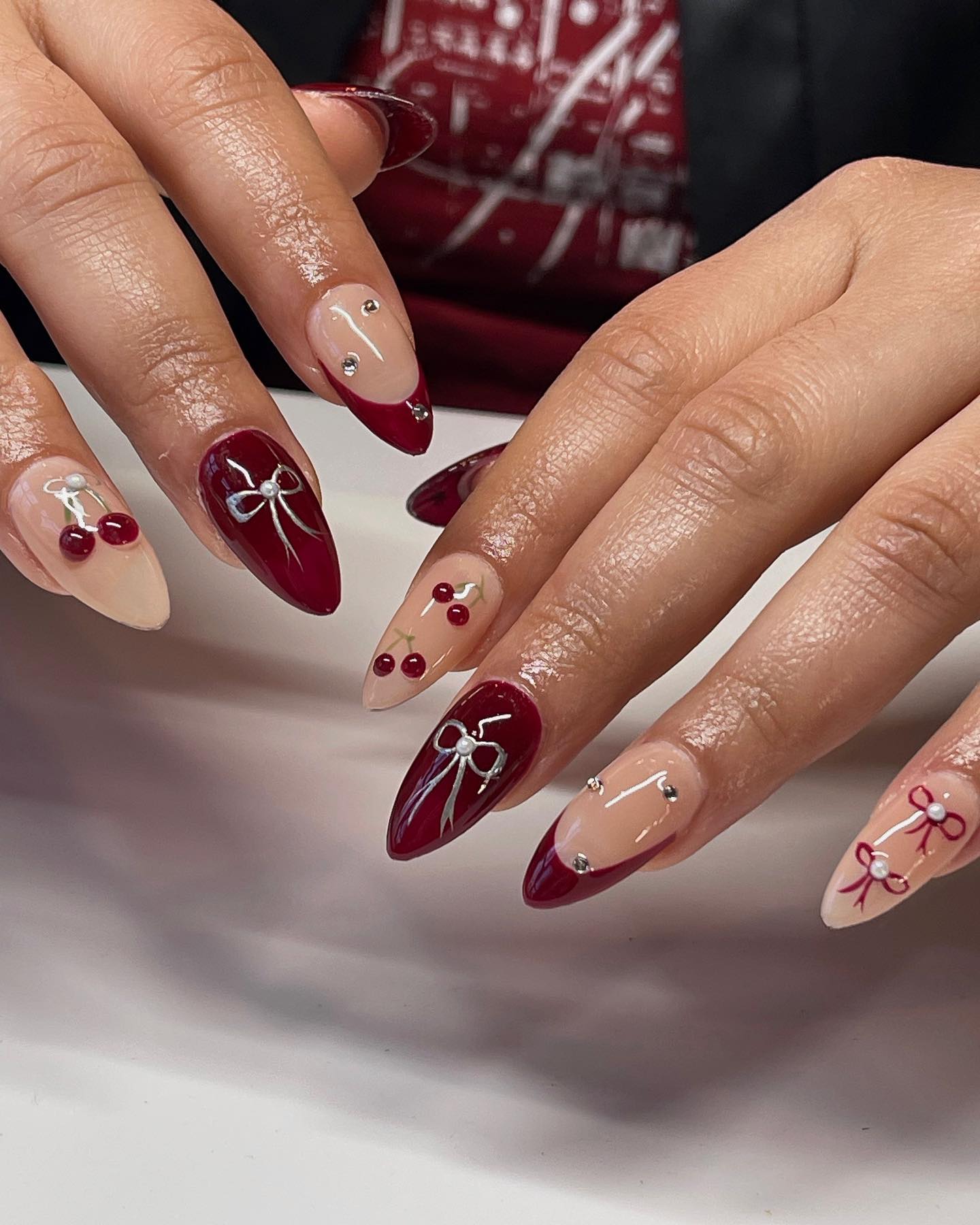 Festive Burgundy Chrome Nail Designs