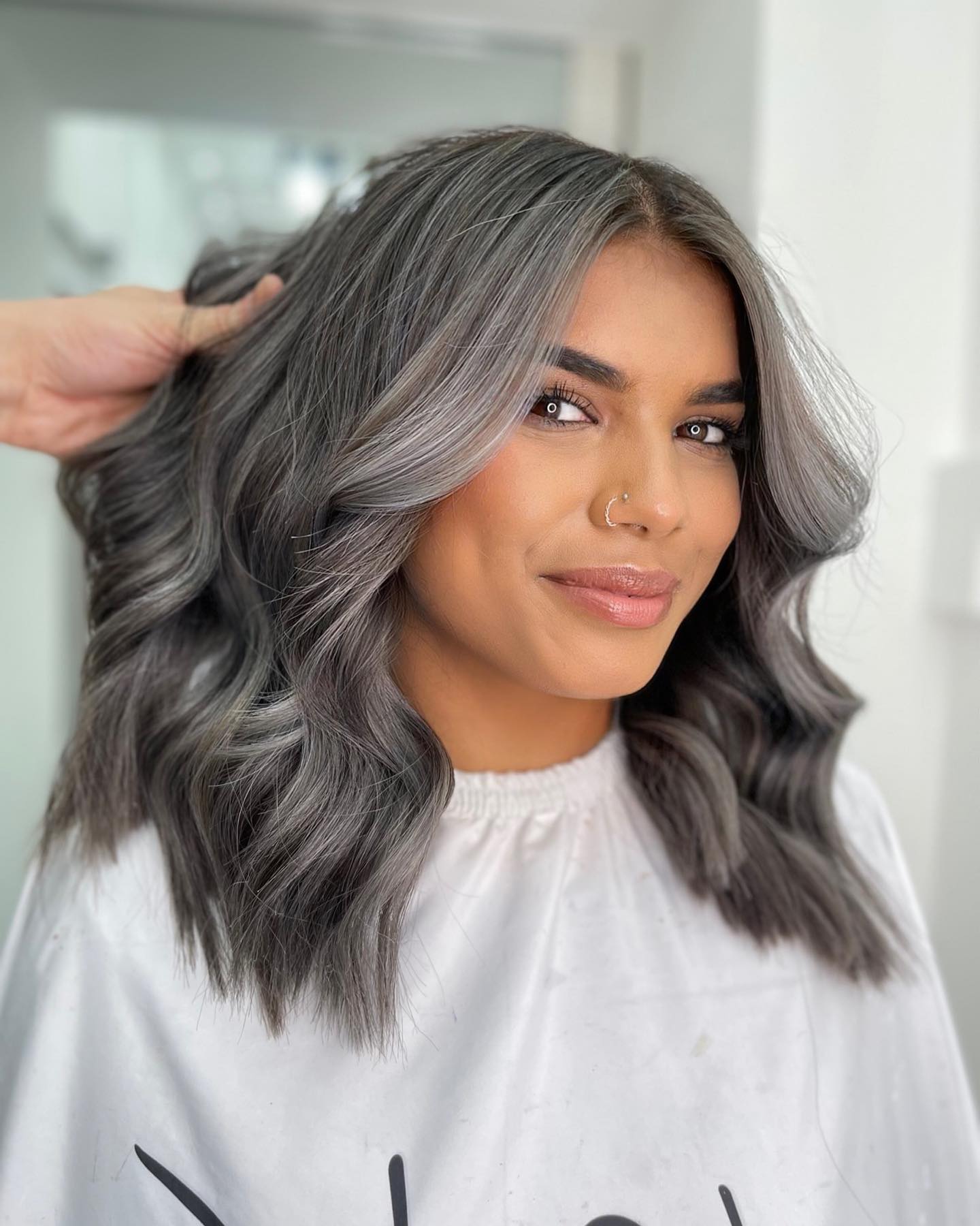 Wavy Balayage Grey Bob Hairstyle