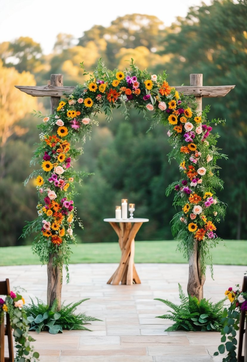 Rustic Wooden Arch with Flowers