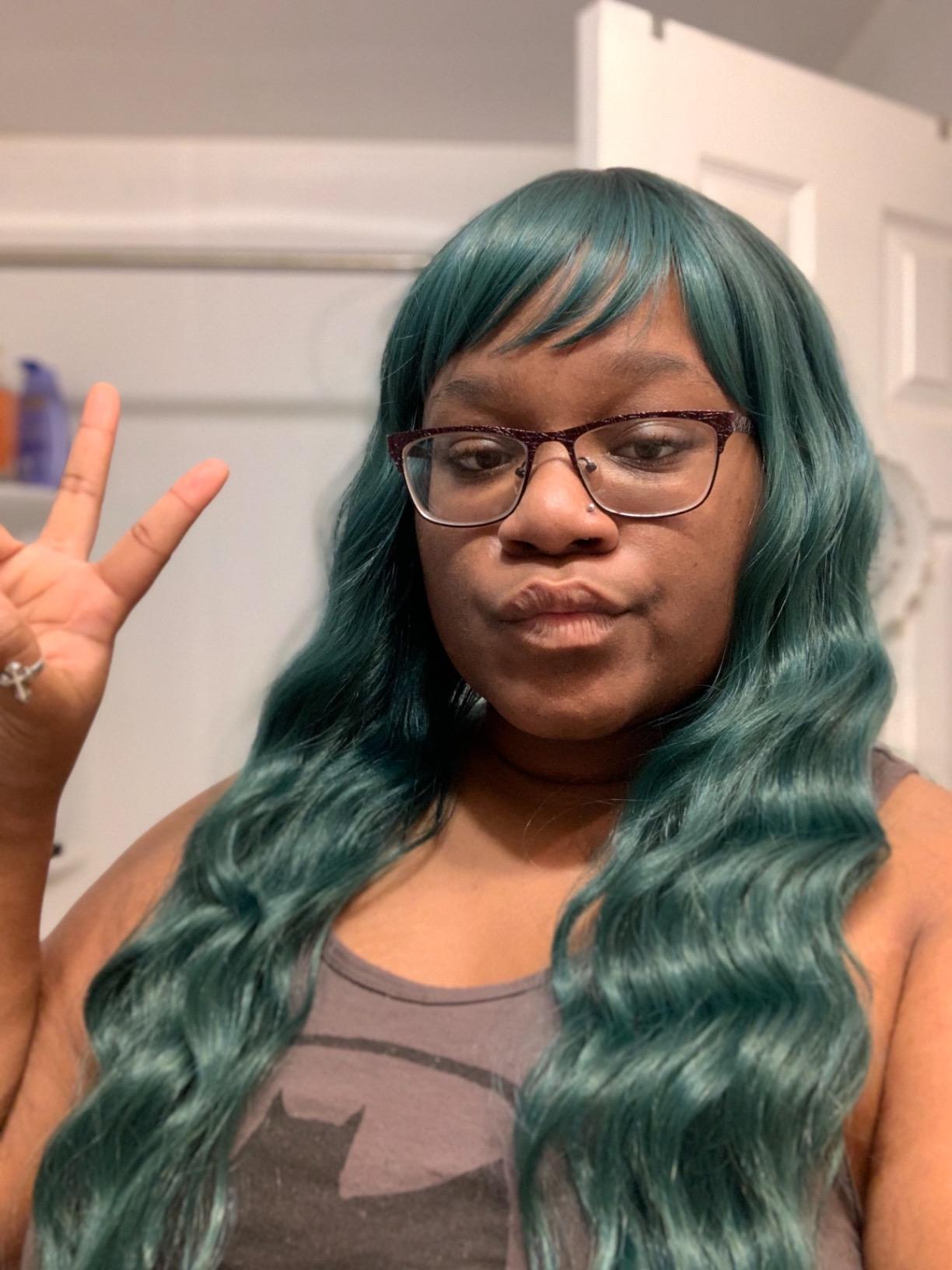 green ombre fringe wig