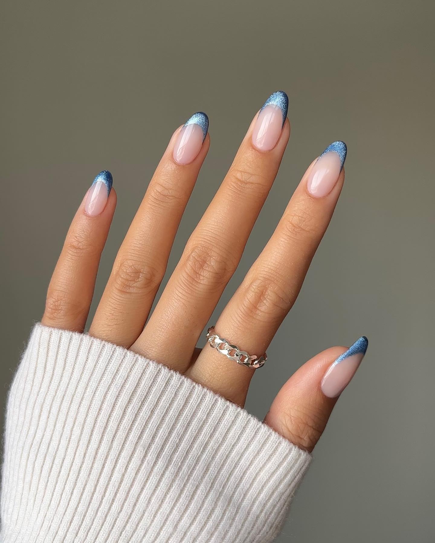 Blue Shimmery French Tip Nail