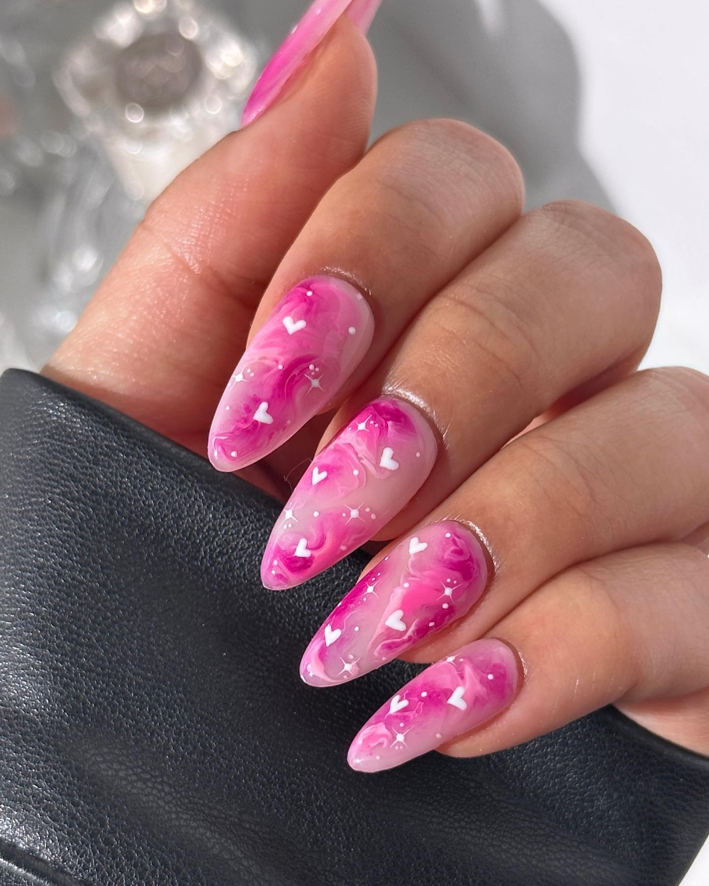 Cute Pink Marble Val's Day Nails