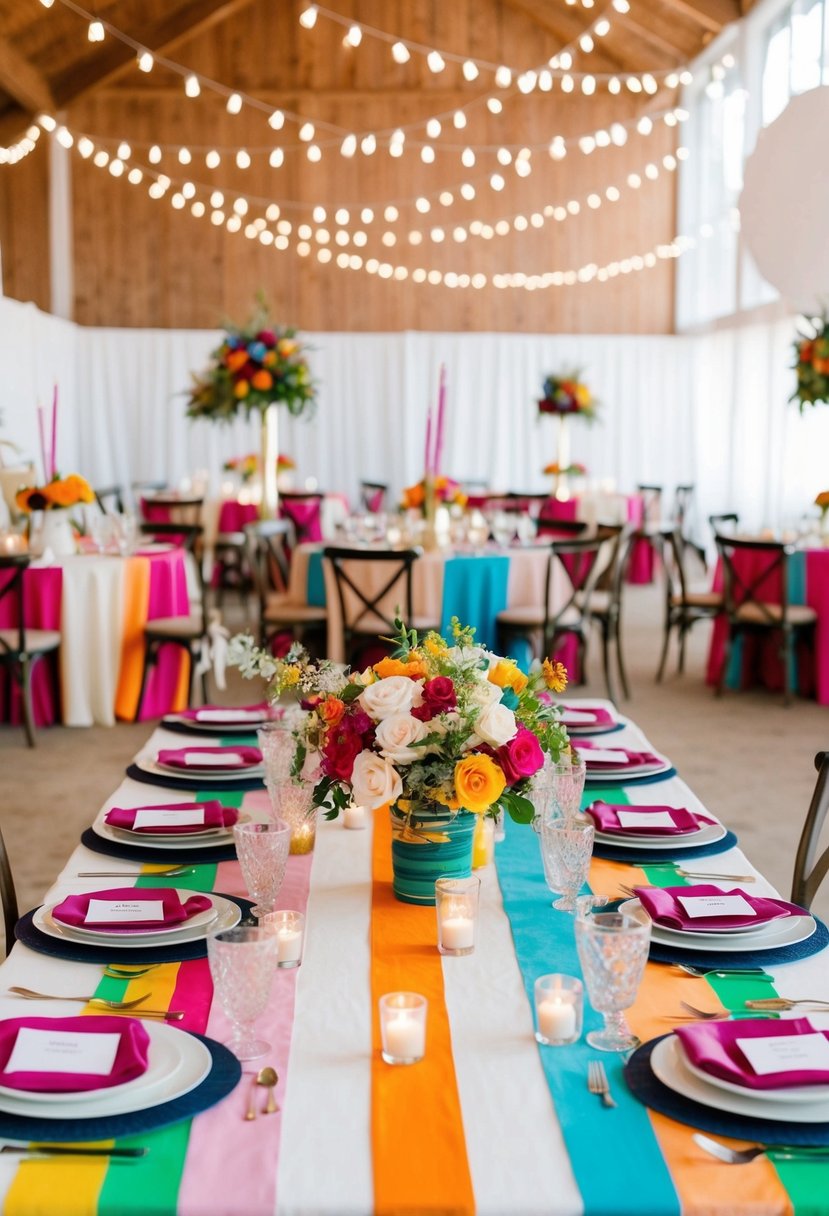 A colorful DIY craft table surrounded by 21 unique wedding reception decorations and centerpieces