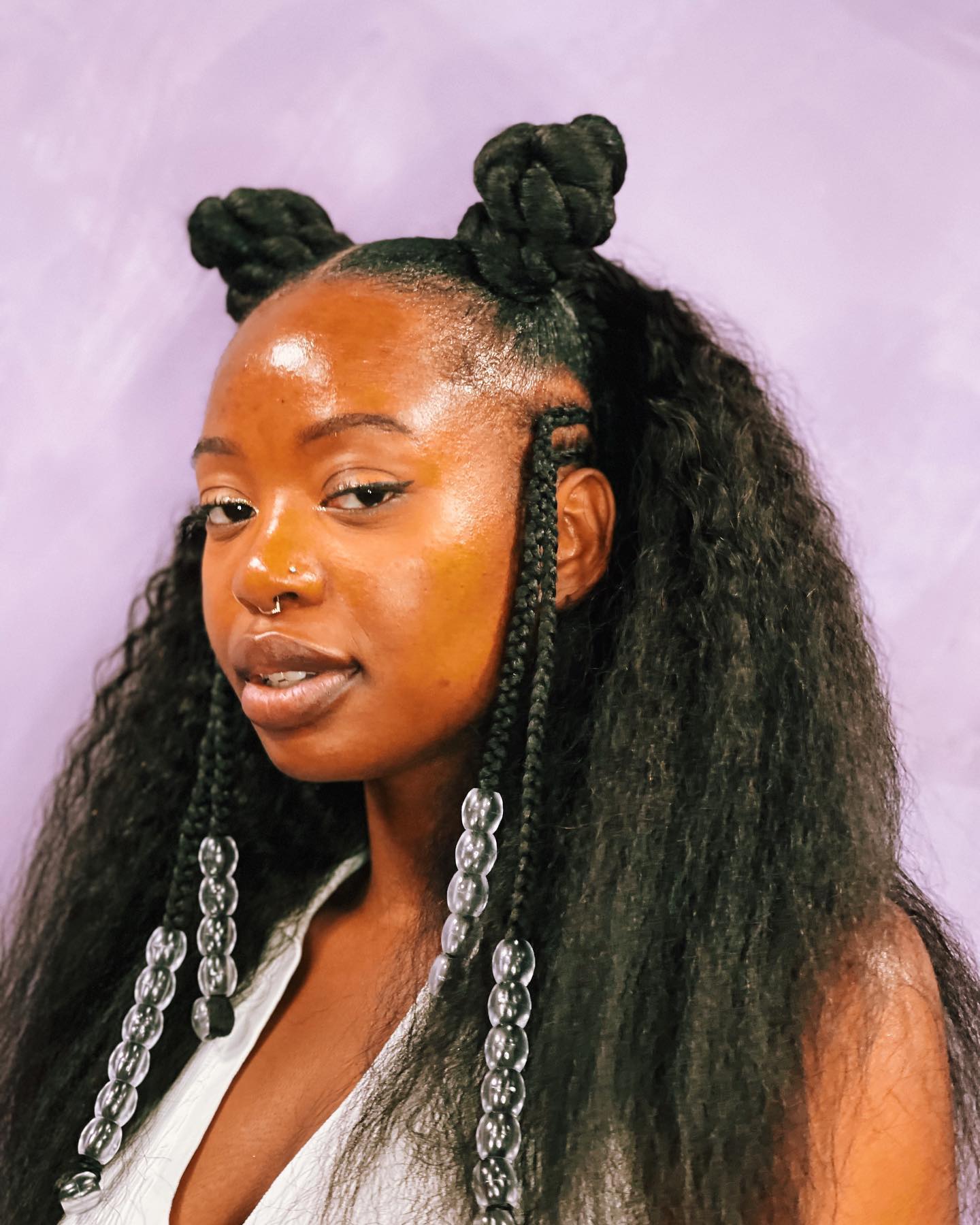 Bantu Knots with Partial Weave Hairstyle