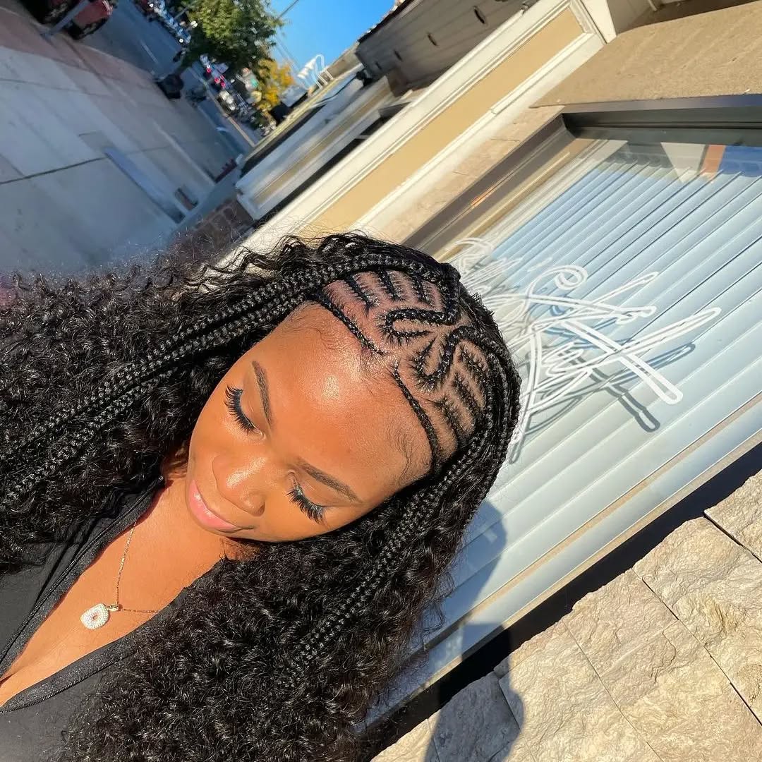 Heart Braid with Curly Weave In