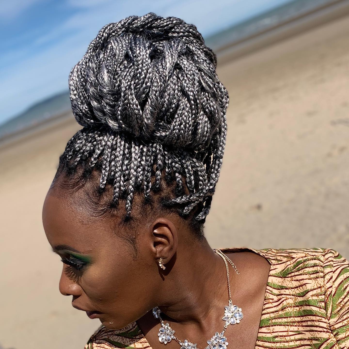 Neat Knotless Grey Updo